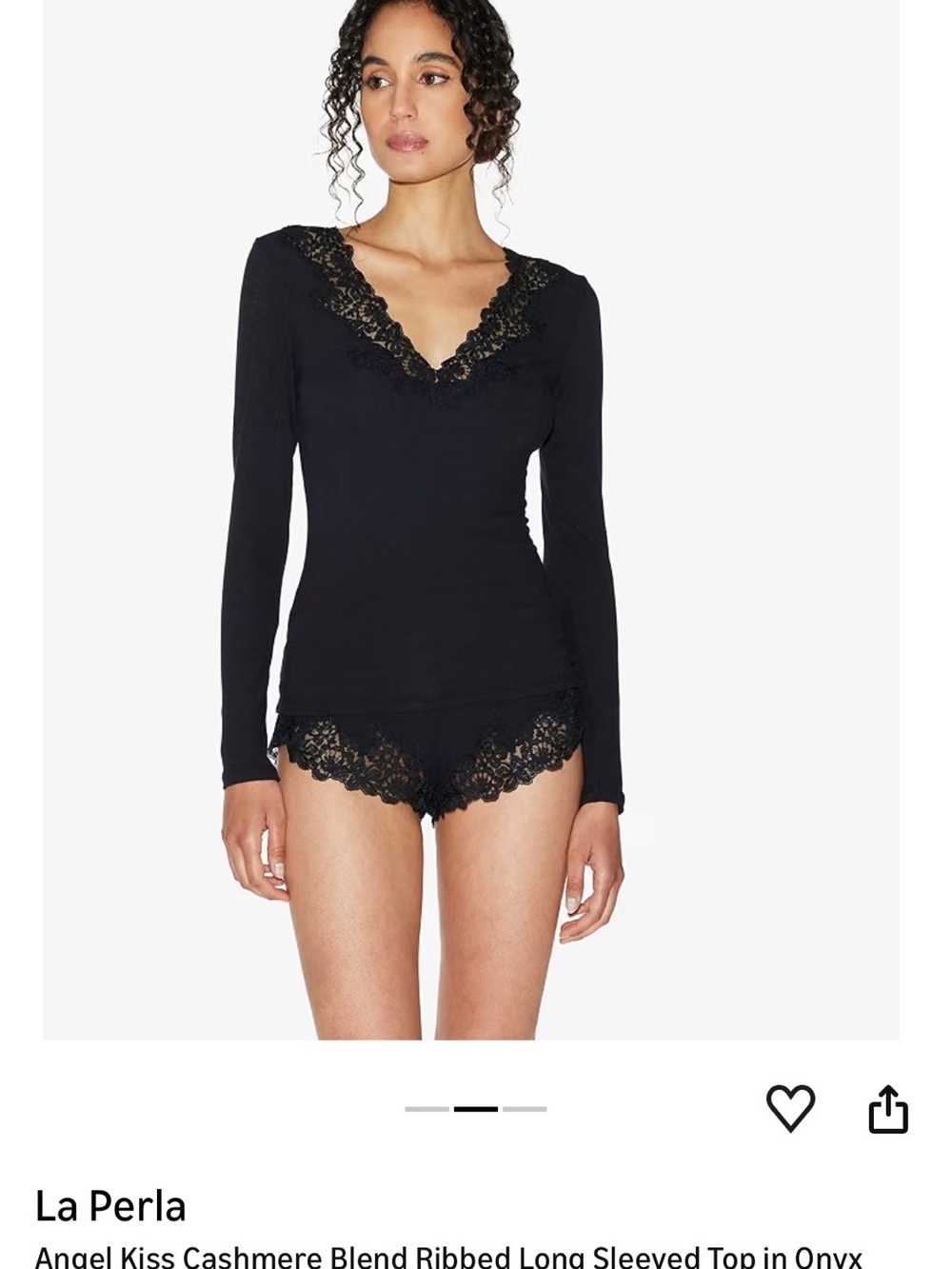 La Perla Black Lace-Trim Ribbed Long-Sleeve Top and Sexy Shorts Set- NWT